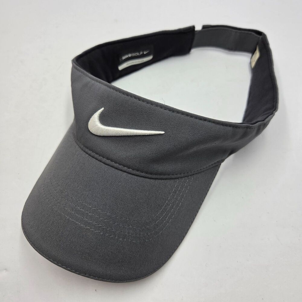Nike Golf Unisex Grey Swoosh Logo Adjustable Athletic Sun Visor Hat Cap OSFA